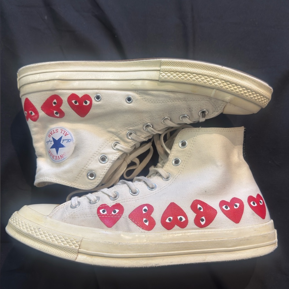 Comme Des Garçon Converse Chuck Taylor High-Tops with Red Hearts